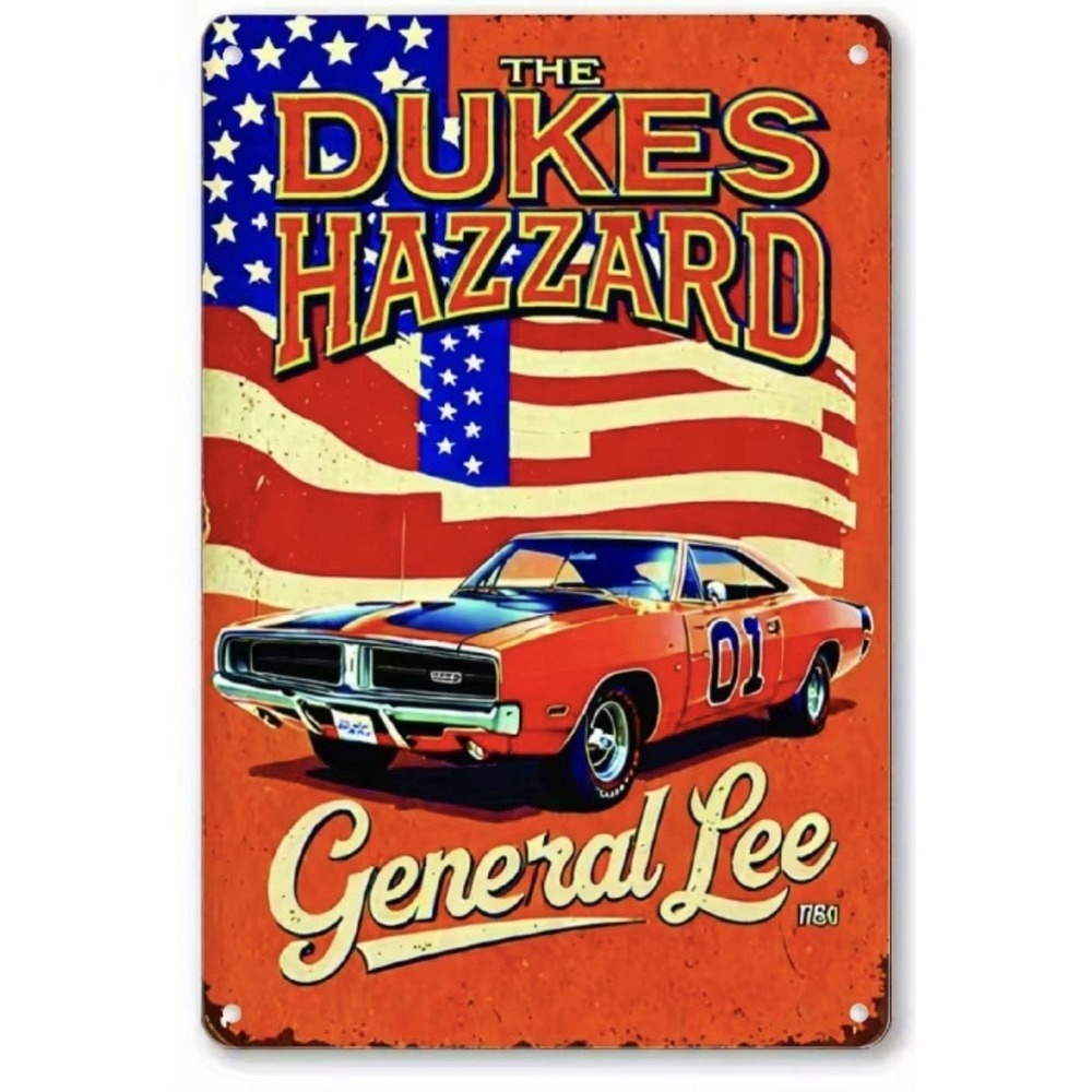1980s Dukes of Hazzard General Lee Tin Metal Signs Bar Man Cave Garage 8x12